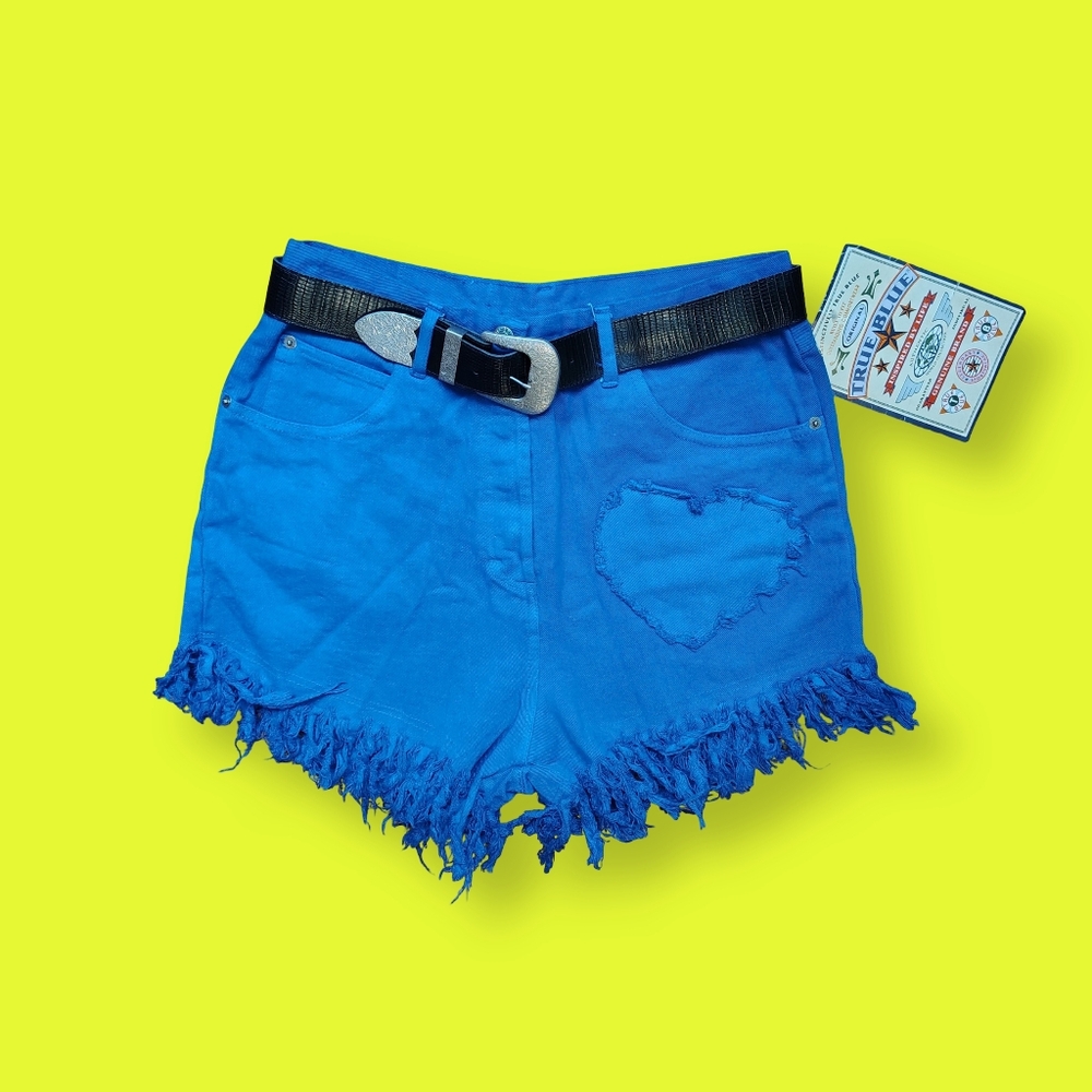 90s Vintage Blue Denim Fringe Shorts Size Large New NWT Deadstock Jean Short 31"